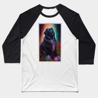Newfoundland Dog Vibrant Tropical Flower Tall Digital Oil Painting Portrait 3 Baseball T-Shirt